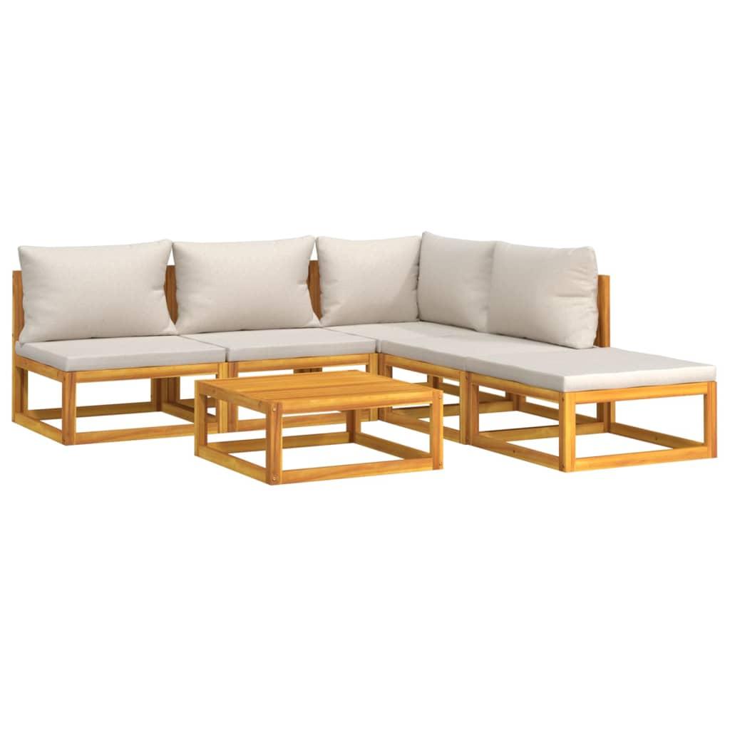 6 Piece Garden Lounge Set with Light Grey Cushions Solid Wood