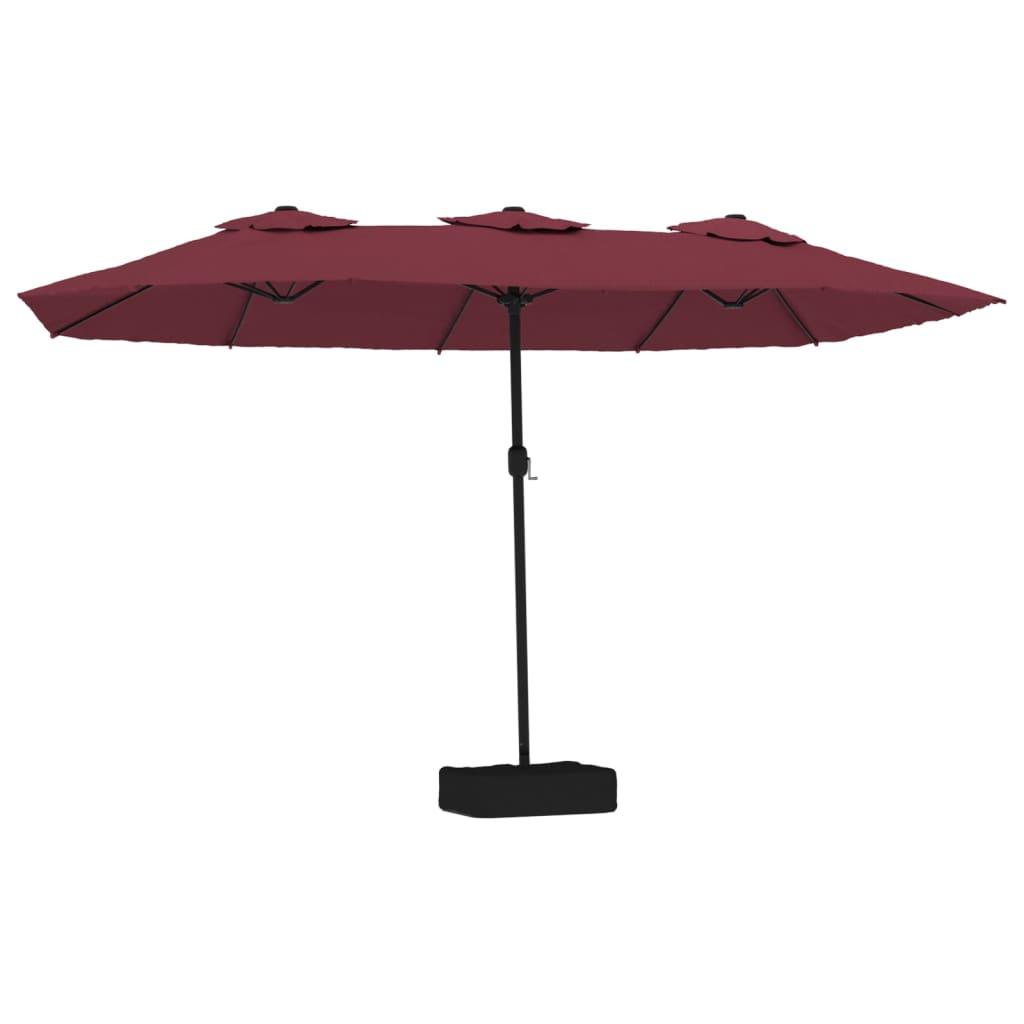 Double-Head Garden Parasol with LEDs Bordeaux Red 449x265 cm