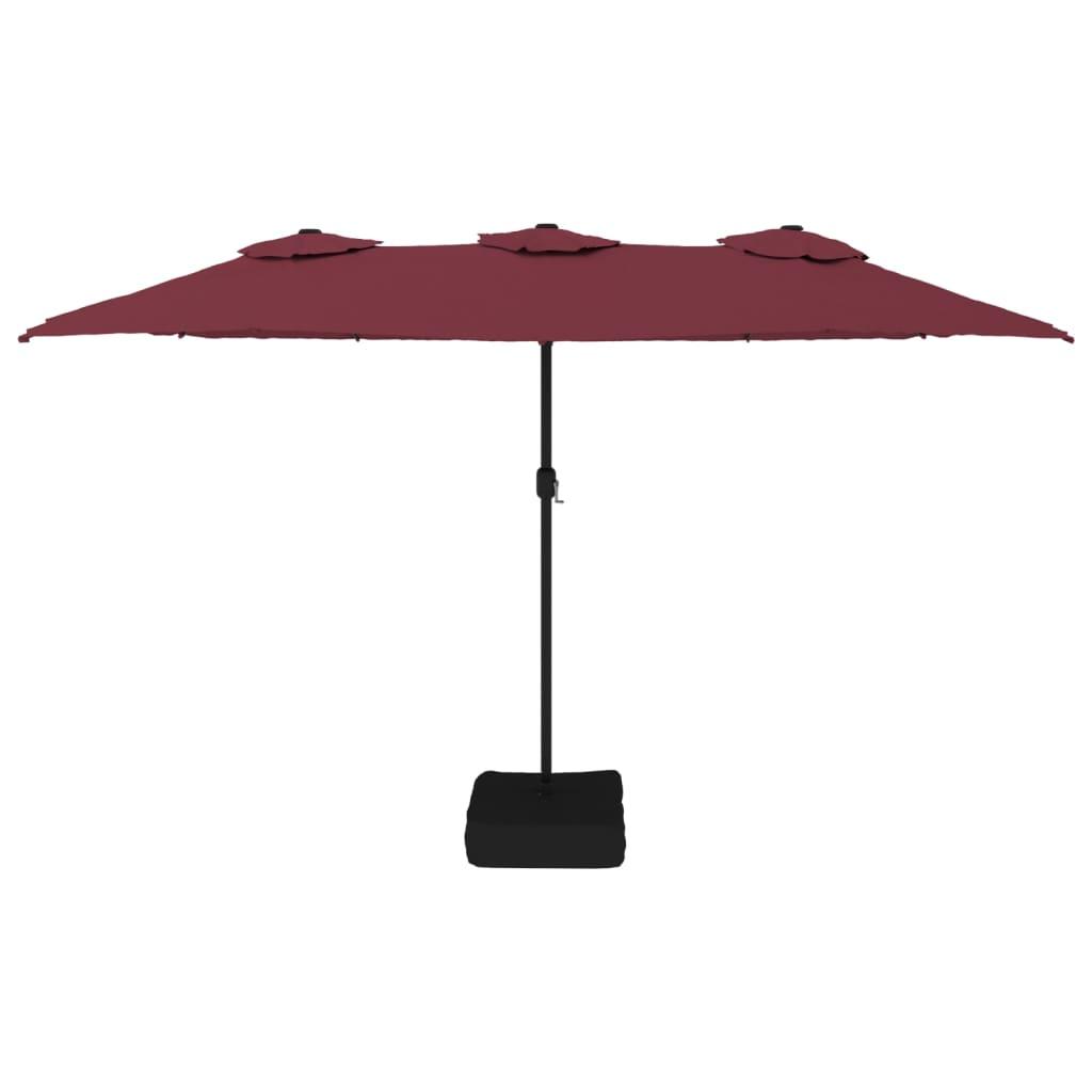 Double-Head Garden Parasol with LEDs Bordeaux Red 449x265 cm