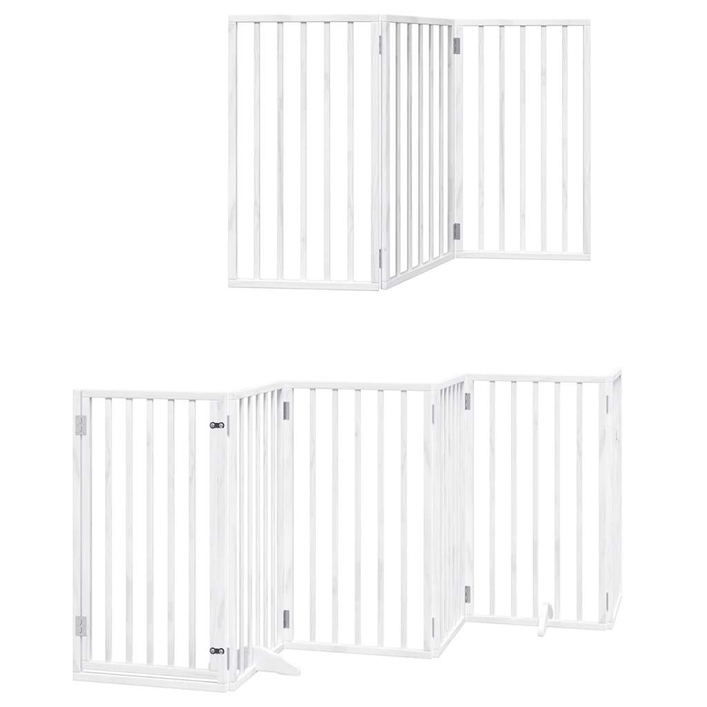 Dog Gate with Door Foldable 9 Panels White 450 cm Poplar Wood