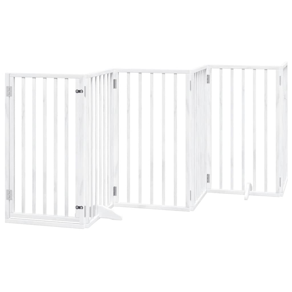 Dog Gate with Door Foldable 12 Panels White 600 cm Poplar Wood