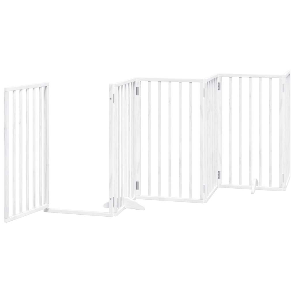 Dog Gate with Door Foldable 15 Panels White 750 cm Poplar Wood