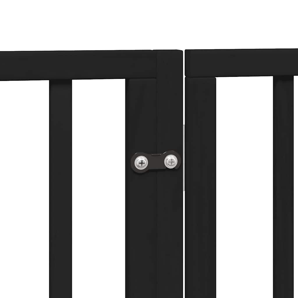 Dog Gate with Door Foldable 9 Panels Black 450 cm Poplar Wood
