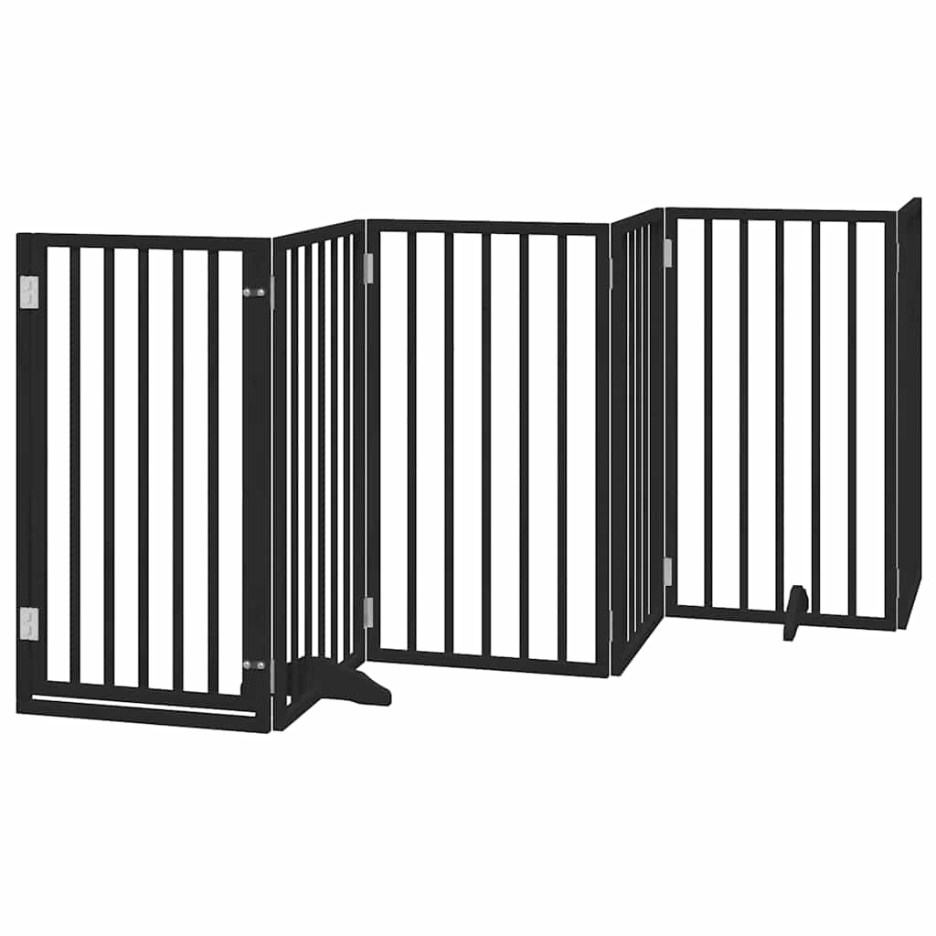 Dog Gate with Door Foldable 15 Panels Black 750 cm Poplar Wood