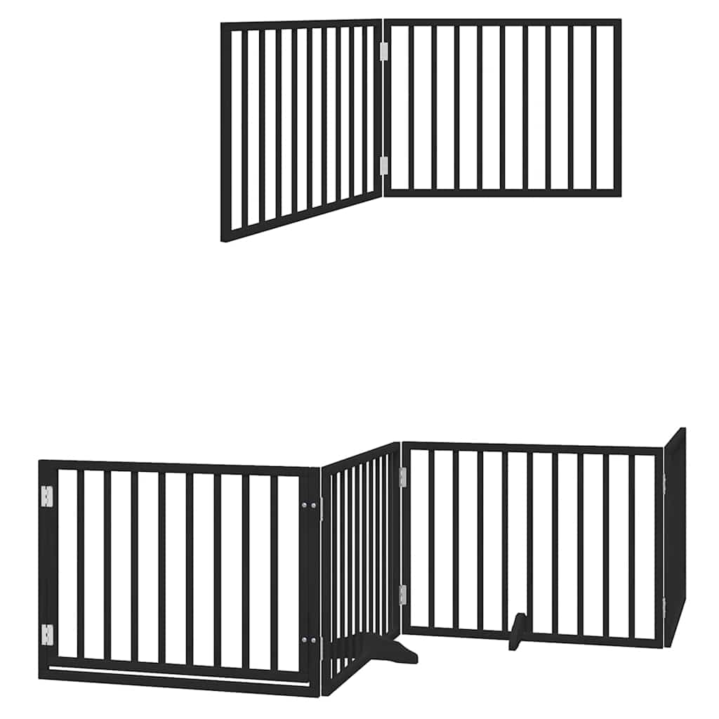 Dog Gate with Door Foldable 6 Panels Black 480 cm Poplar Wood