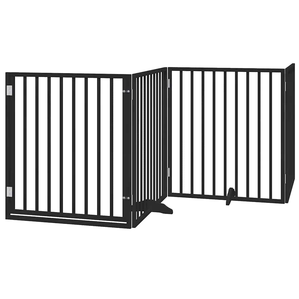 Dog Gate with Door Foldable 8 Panels Black 640 cm Poplar Wood