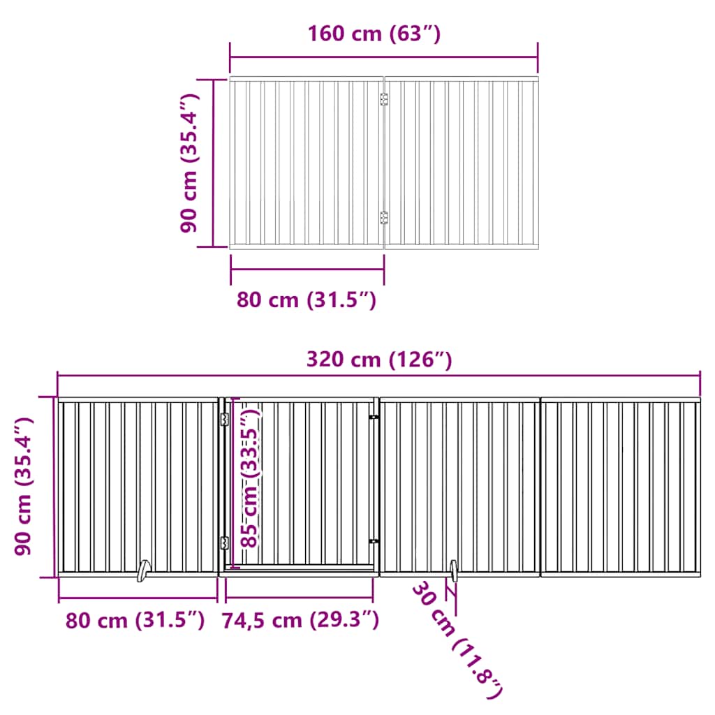 Dog Gate with Door Foldable 10 Panels Black 800 cm Poplar Wood