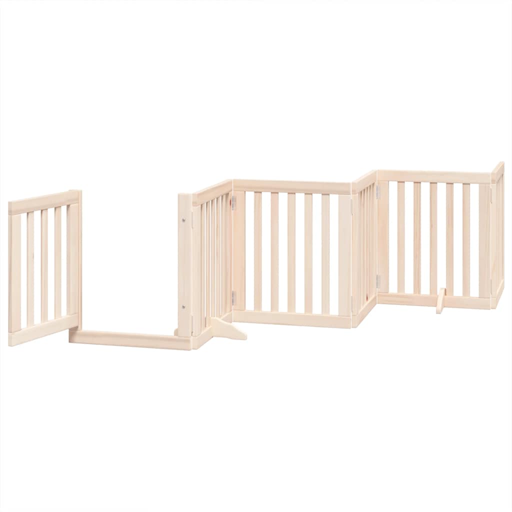 Dog Gate with Door Foldable 9 Panels 450 cm Poplar Wood