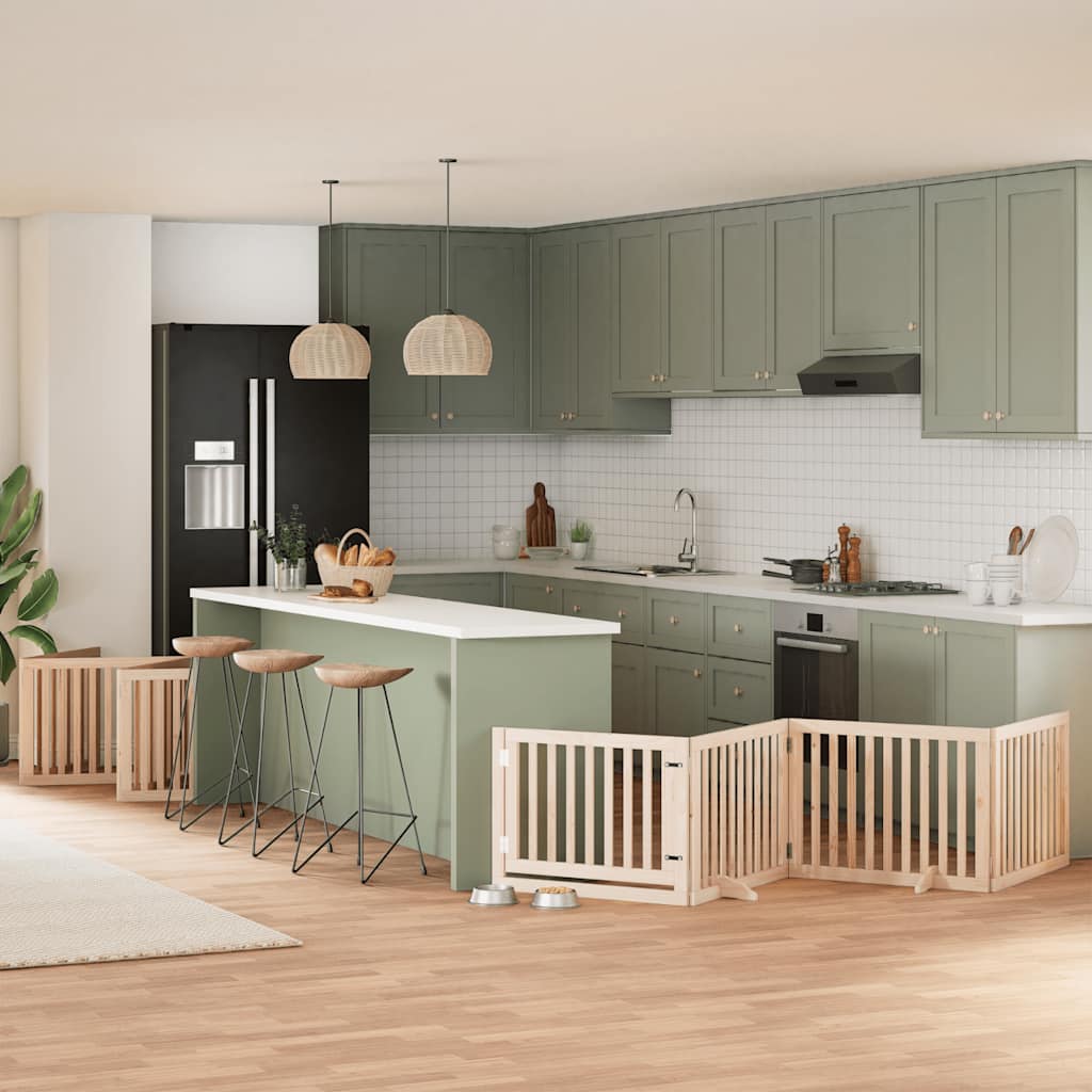 Dog Gate with Door Foldable 12 Panels 960 cm Poplar Wood