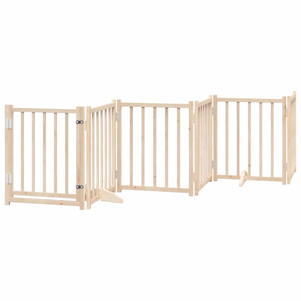 Dog Gate with Door Foldable 9 Panels 450 cm Poplar Wood