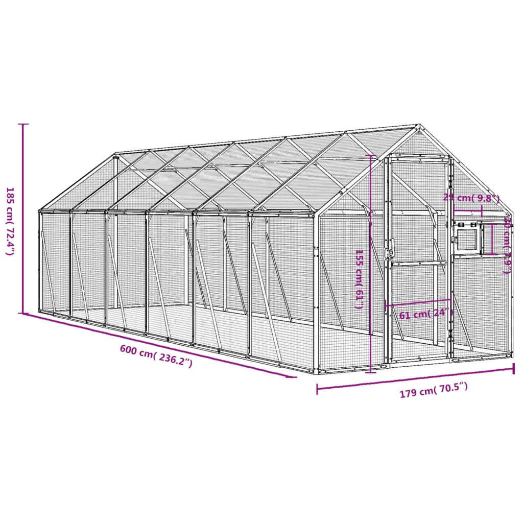 Aviary Silver 1.79x6x1.85 m Aluminium