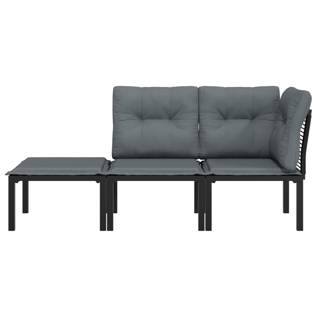 3 Piece Garden Lounge Set Black and Grey Poly Rattan