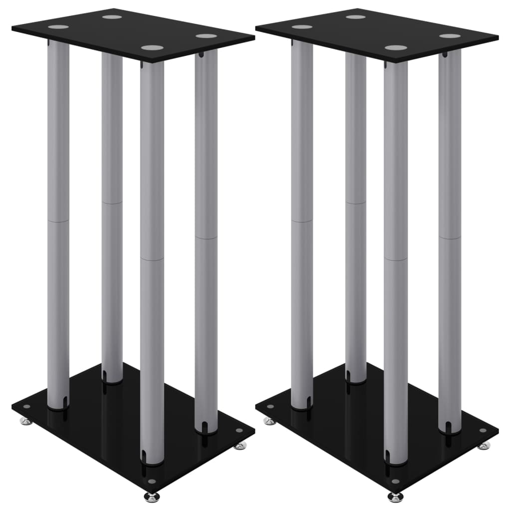 Speaker Stands 2 pcs Black and Silver 4 Pillars Design
