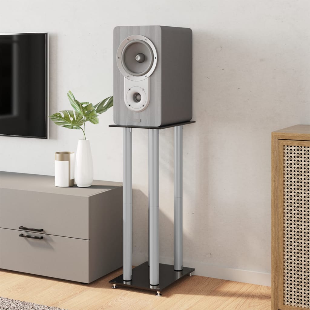 Speaker Stands 2 pcs Black and Silver 4 Pillars Design