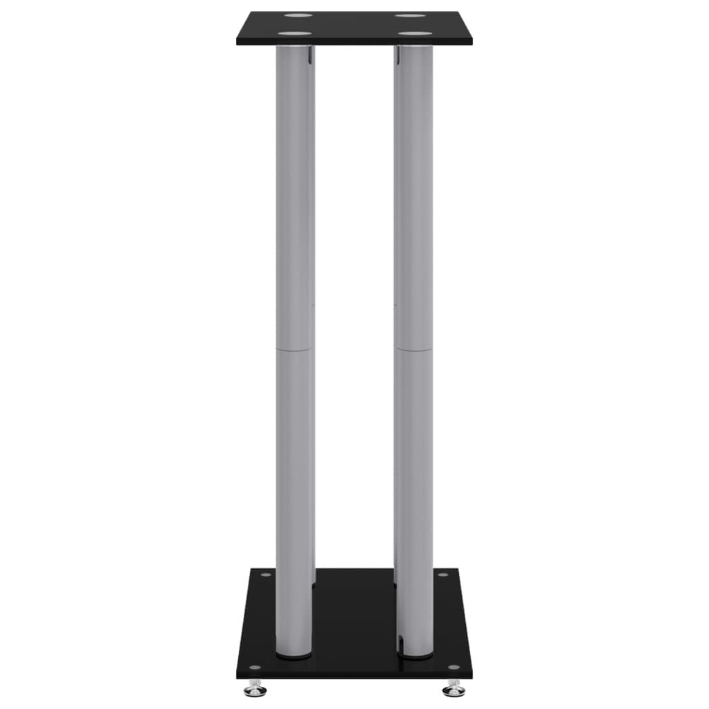 Speaker Stands 2 pcs Black&Silver Tempered Glass 4 Pillars Design