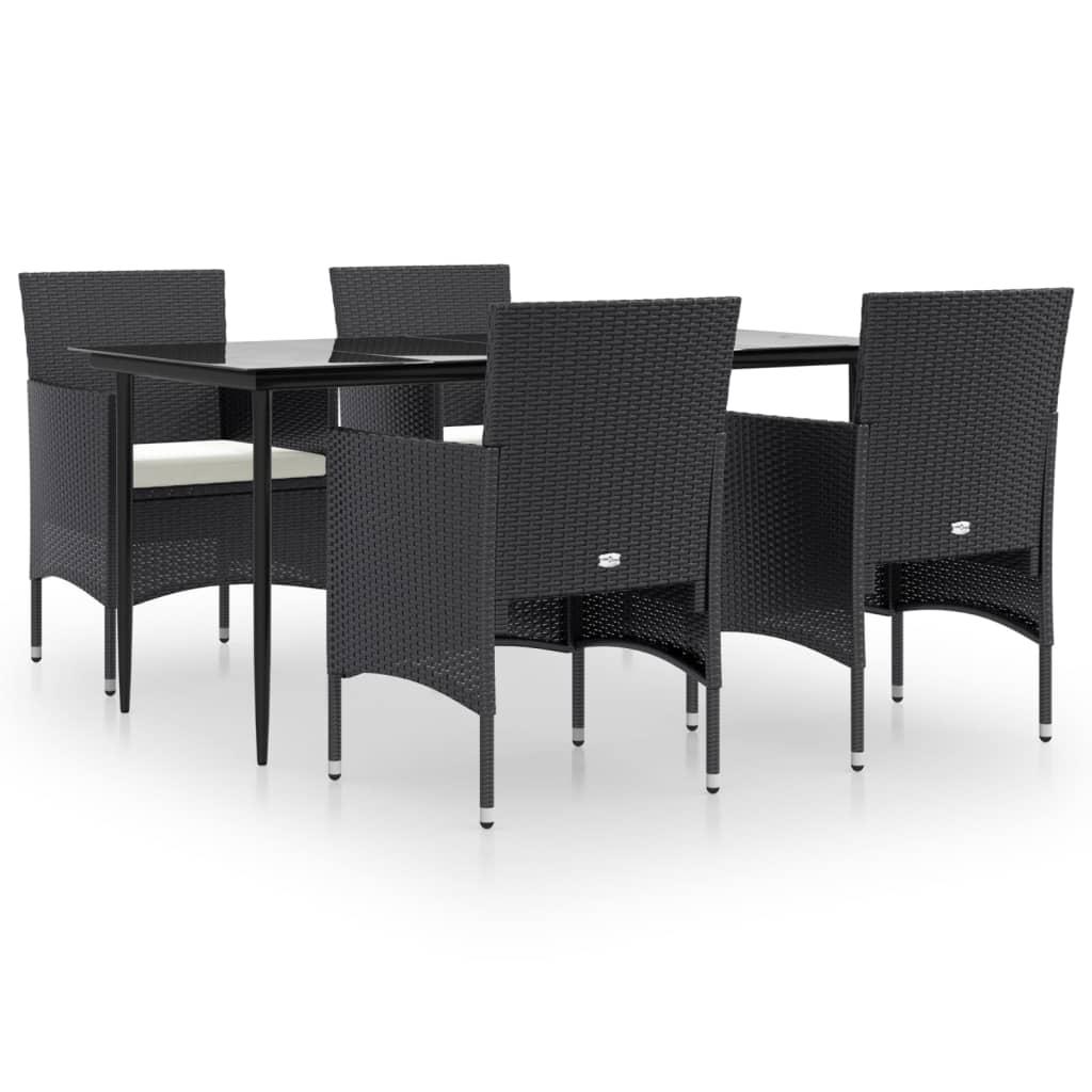 5 Piece Garden Dining Set with Cushions Black