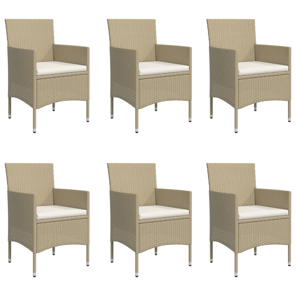 7 Piece Garden Dining Set with Cushions Beige and Black