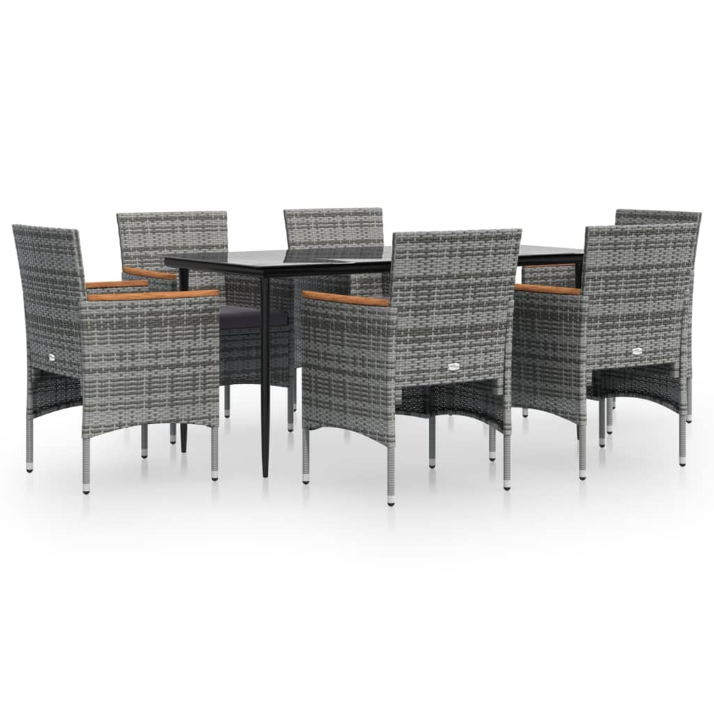 7 Piece Garden Dining Set with Cushions Grey and Black