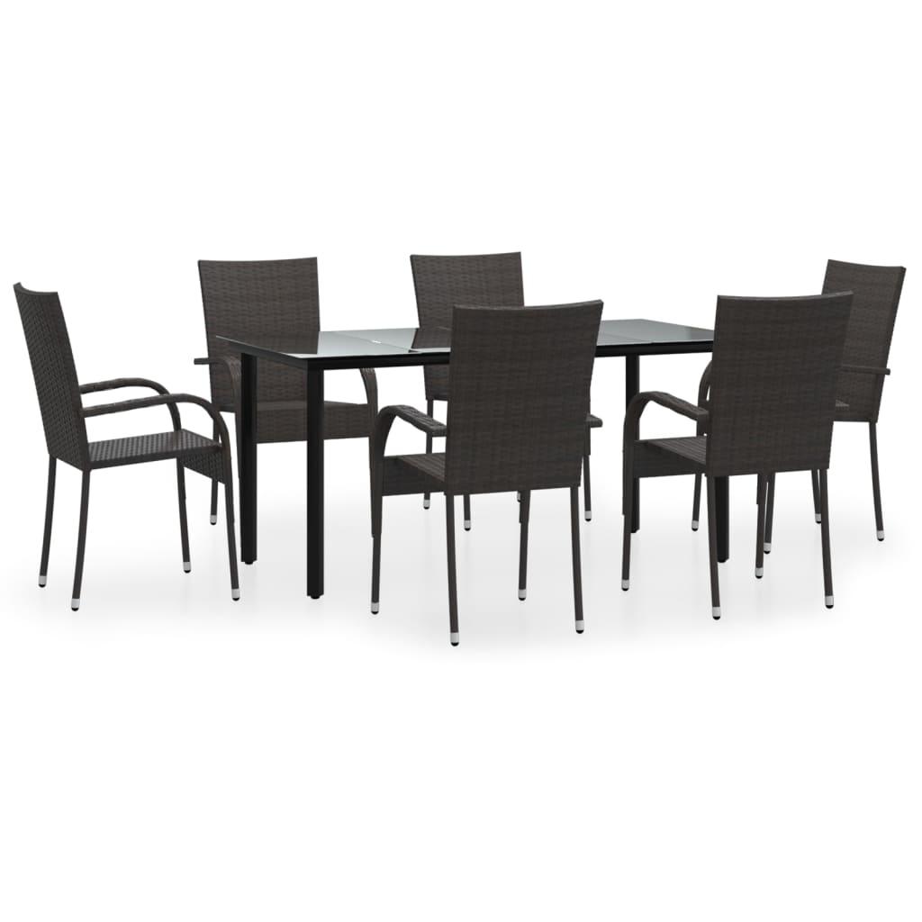 7 Piece Garden Dining Set Brown Poly Rattan