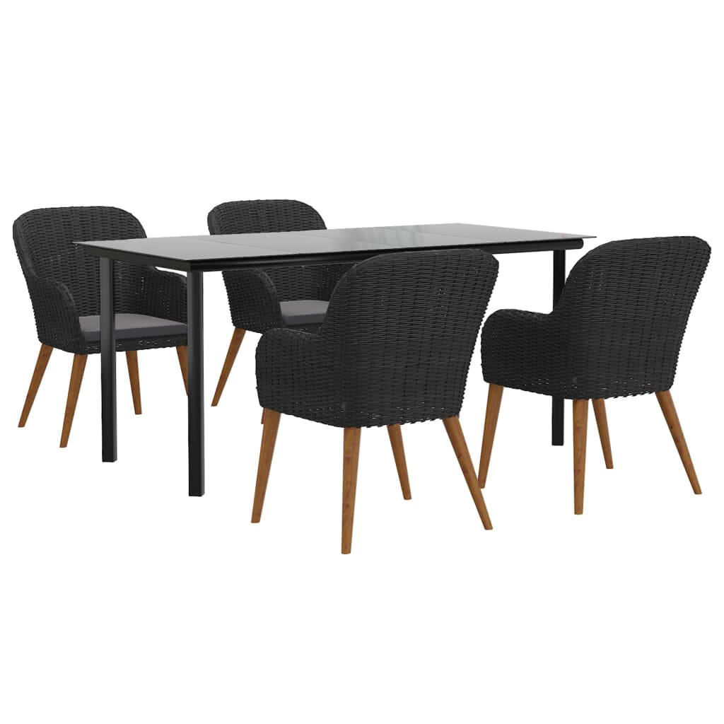 5 Piece Garden Dining Set with Cushions Black