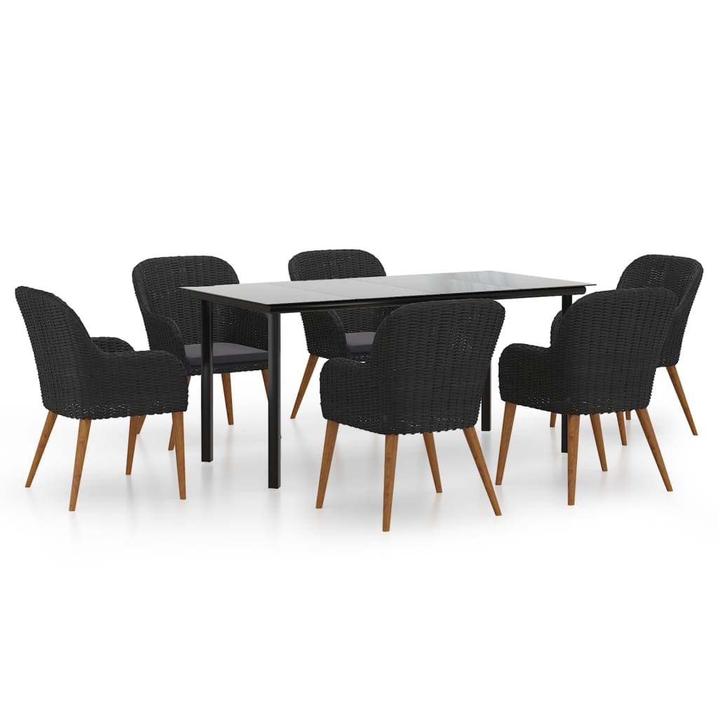 7 Piece Garden Dining Set with Cushions Black