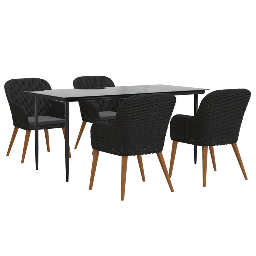5 Piece Garden Dining Set with Cushions Black