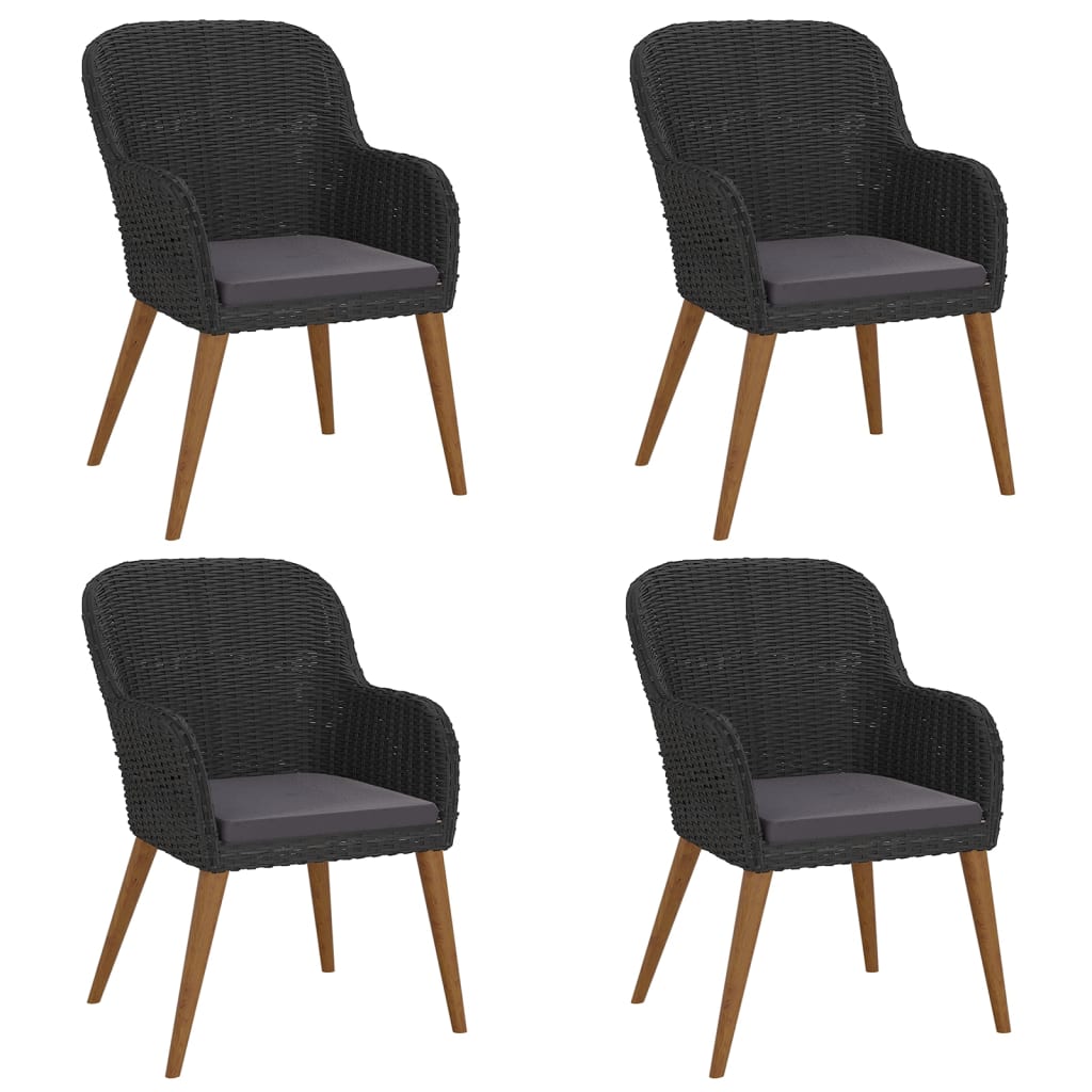 5 Piece Garden Dining Set with Cushions Black