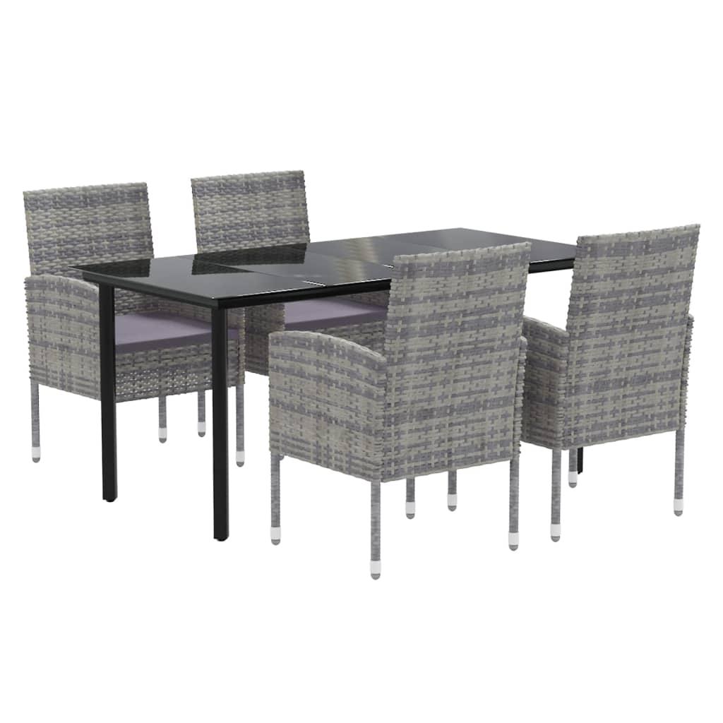 5 Piece Garden Dining Set with Cushions Anthracite Poly Rattan