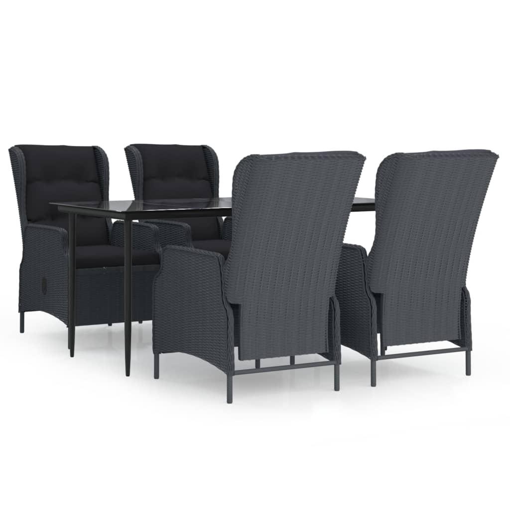 5 Piece Garden Dining Set Dark Grey Poly Rattan