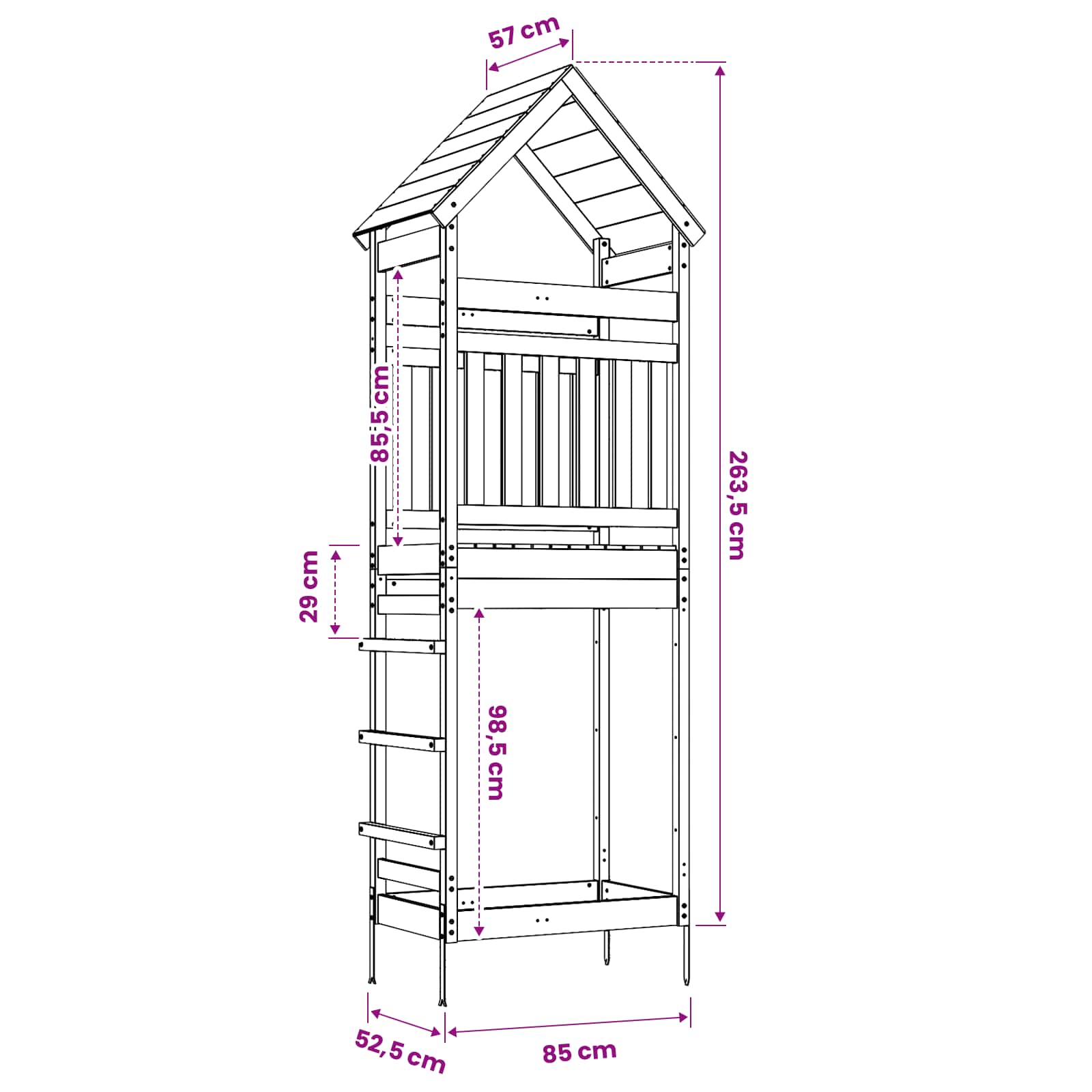 Outdoor Play Tower Natural 53 x 85 x 264 cm Solid Pine Wood