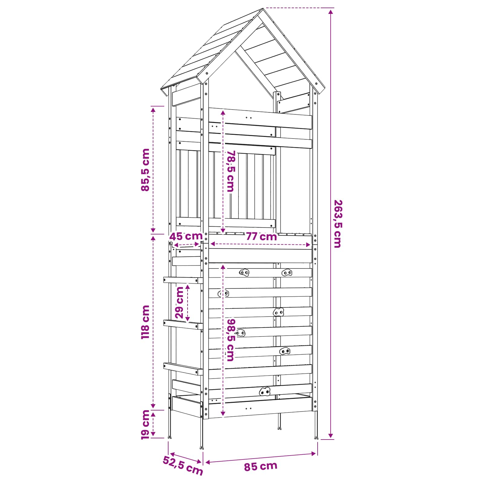 Outdoor Play Tower Natural 53 x 85 x 264 cm Solid Pine Wood