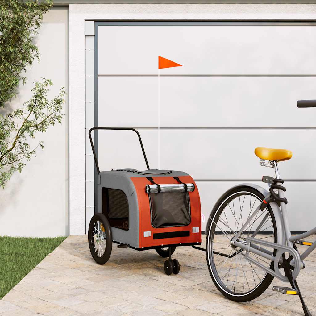 Pet Bike Trailer Orange and Grey Oxford Fabric and Iron