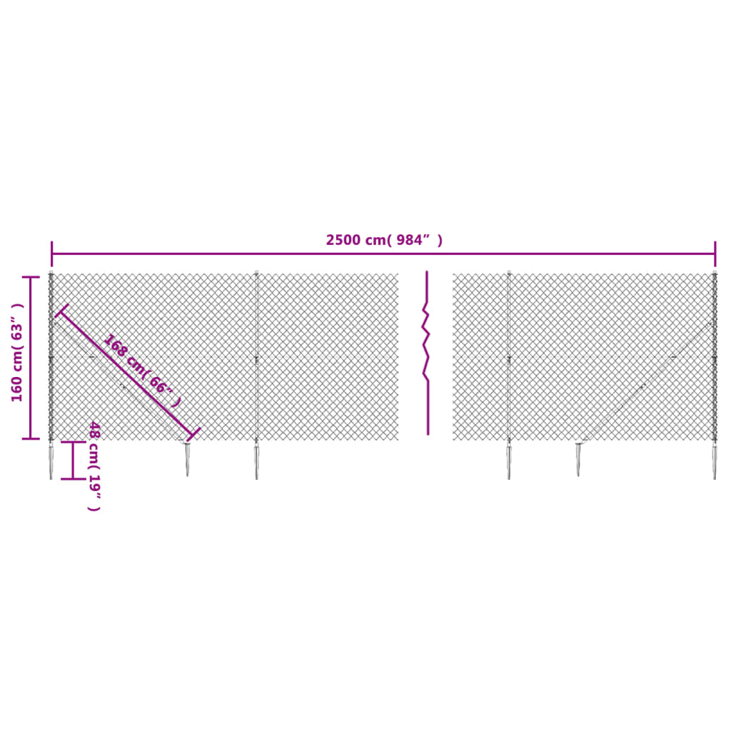 Chain Link Fence with Spike Anchors Green 1.6x25 m