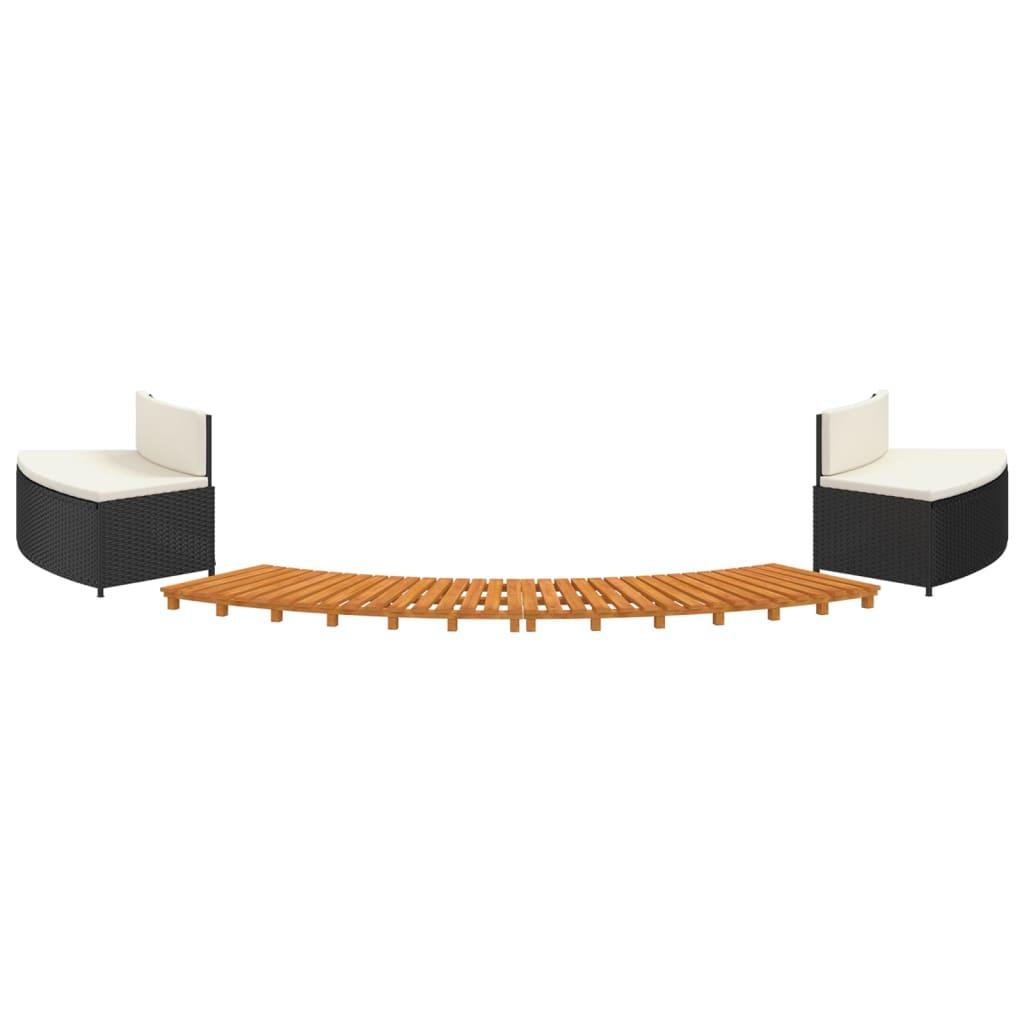 Hot Tub Surround Black Poly Rattan and Solid Wood Acacia