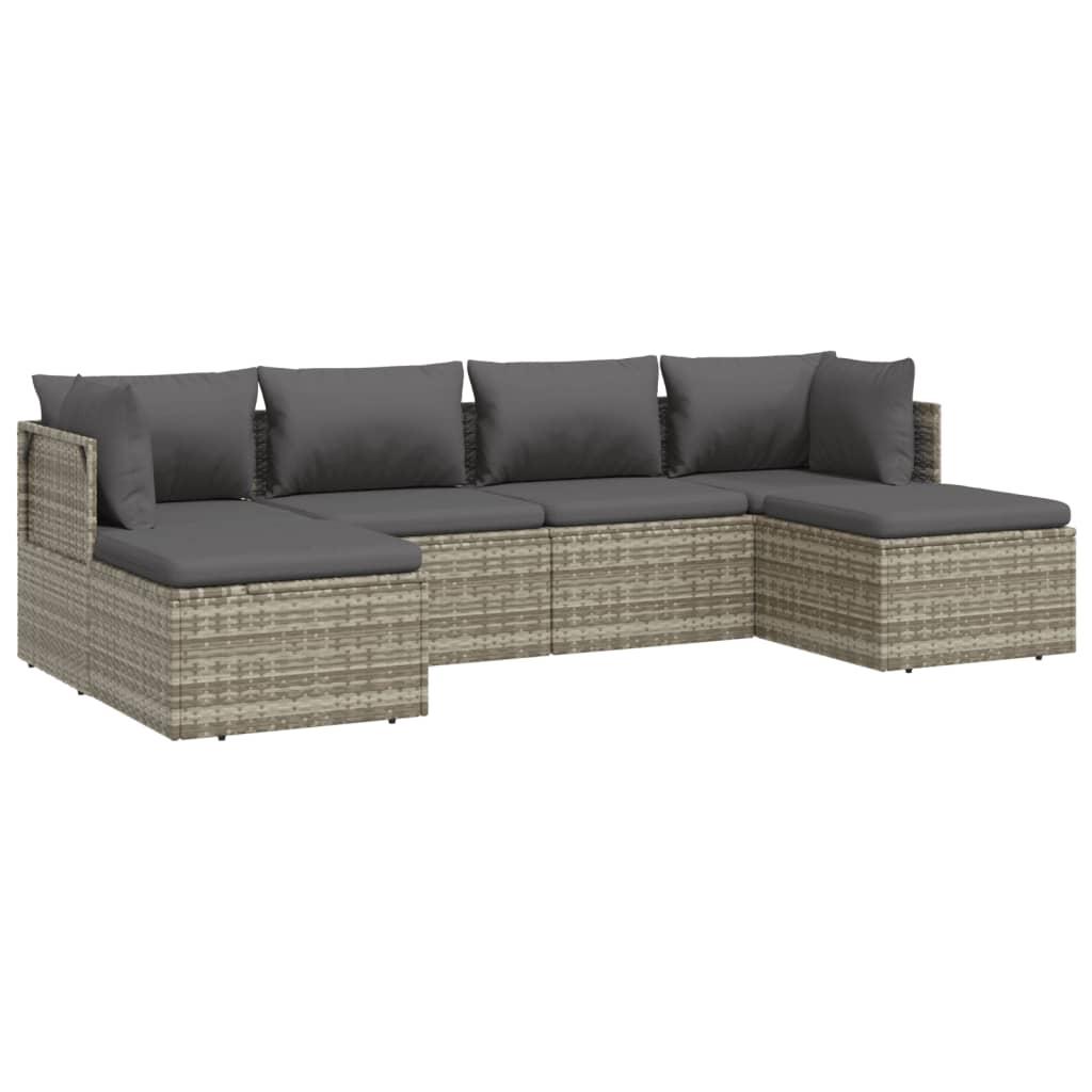 6 Piece Garden Lounge Set with Cushions Grey Poly Rattan
