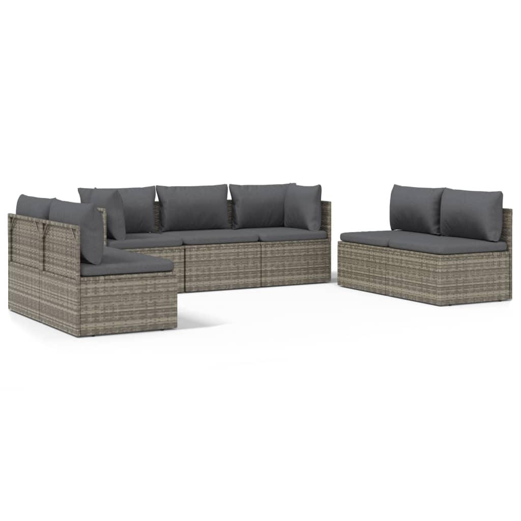7 Piece Garden Lounge Set with Cushions Grey Poly Rattan