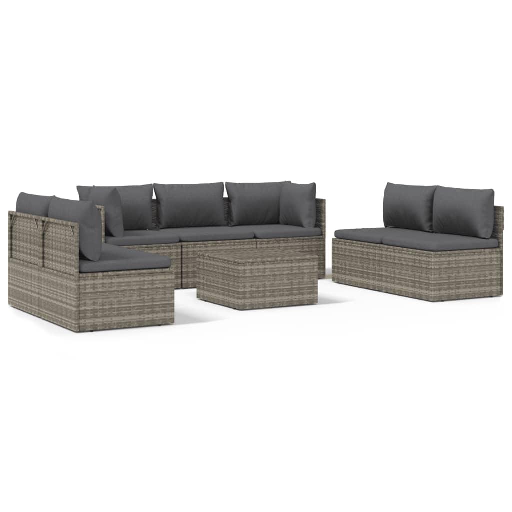 8 Piece Garden Lounge Set with Cushions Grey Poly Rattan