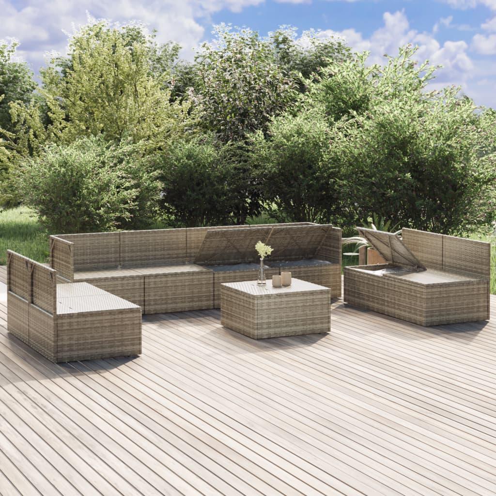 9 Piece Garden Lounge Set with Cushions Grey Poly Rattan