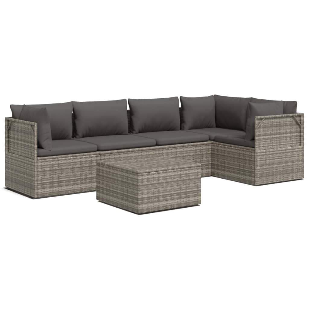6 Piece Garden Lounge Set with Cushions Grey Poly Rattan