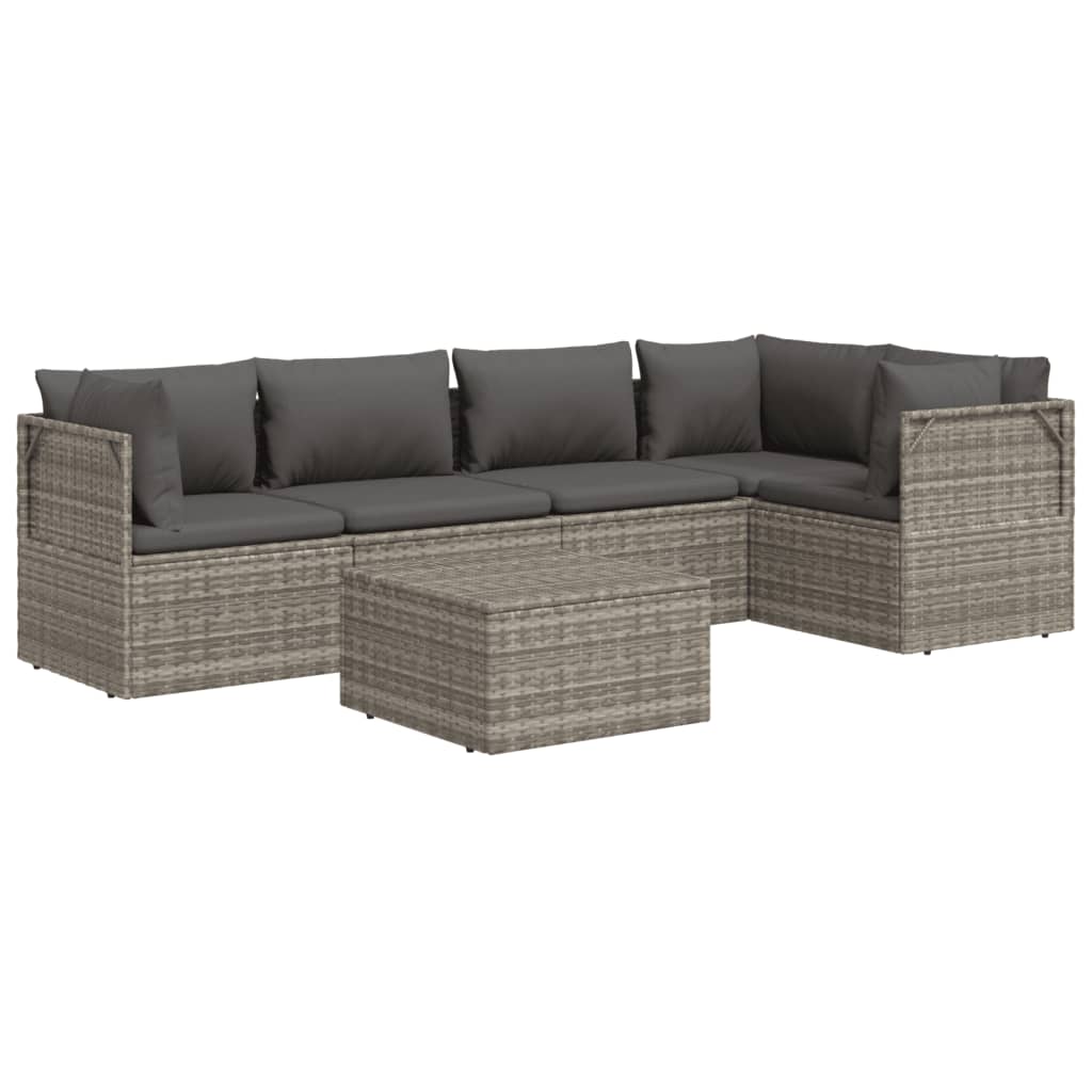 6 Piece Garden Lounge Set with Cushions Grey Poly Rattan