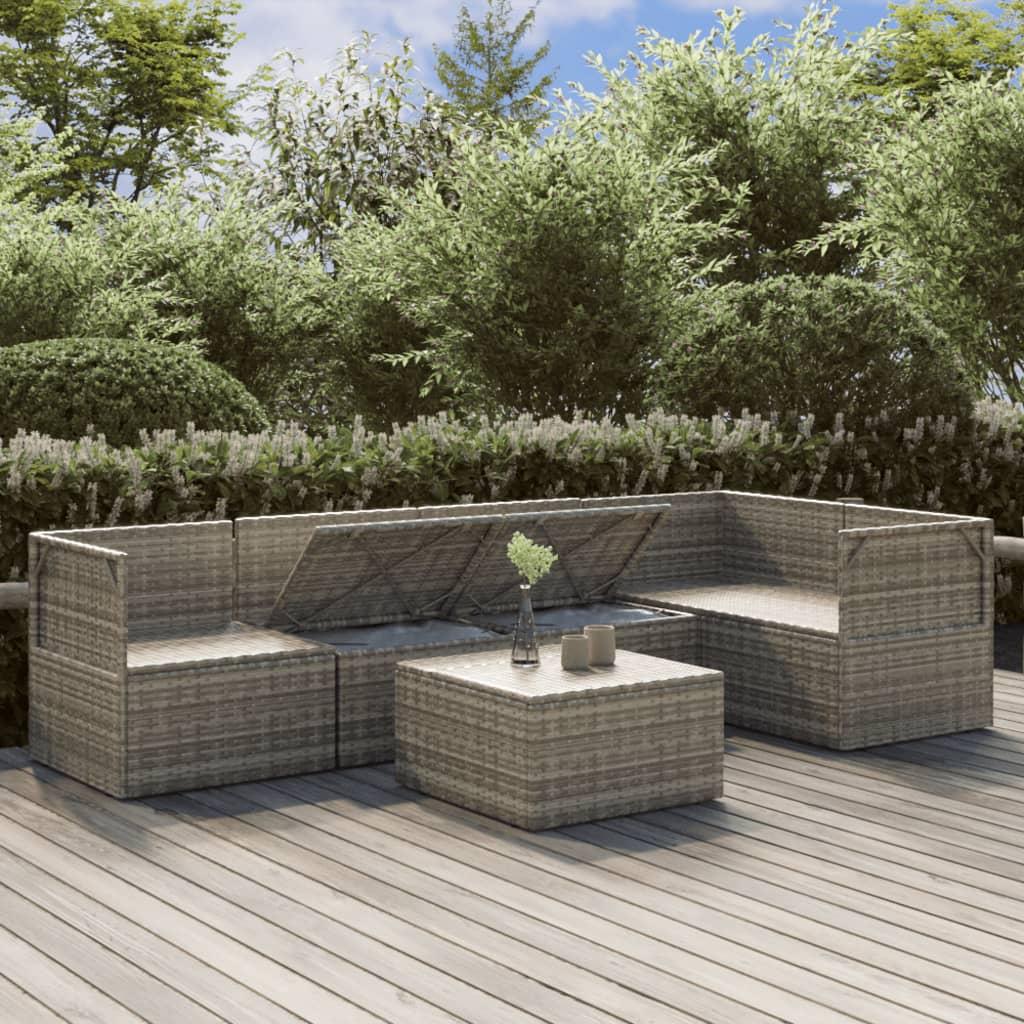 6 Piece Garden Lounge Set with Cushions Grey Poly Rattan