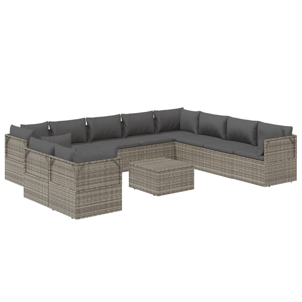 11 Piece Garden Lounge Set with Cushions Grey Poly Rattan