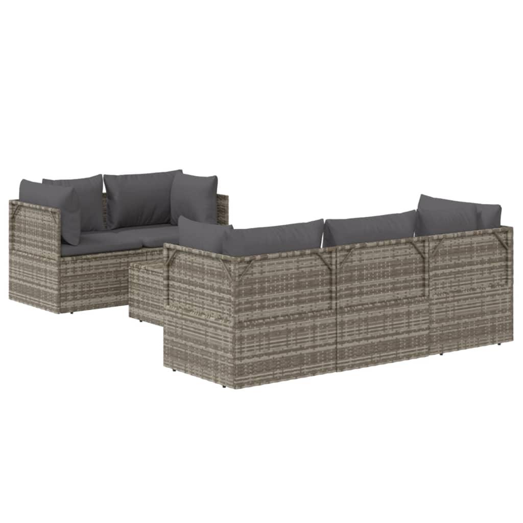 6 Piece Garden Lounge Set with Cushions Grey Poly Rattan