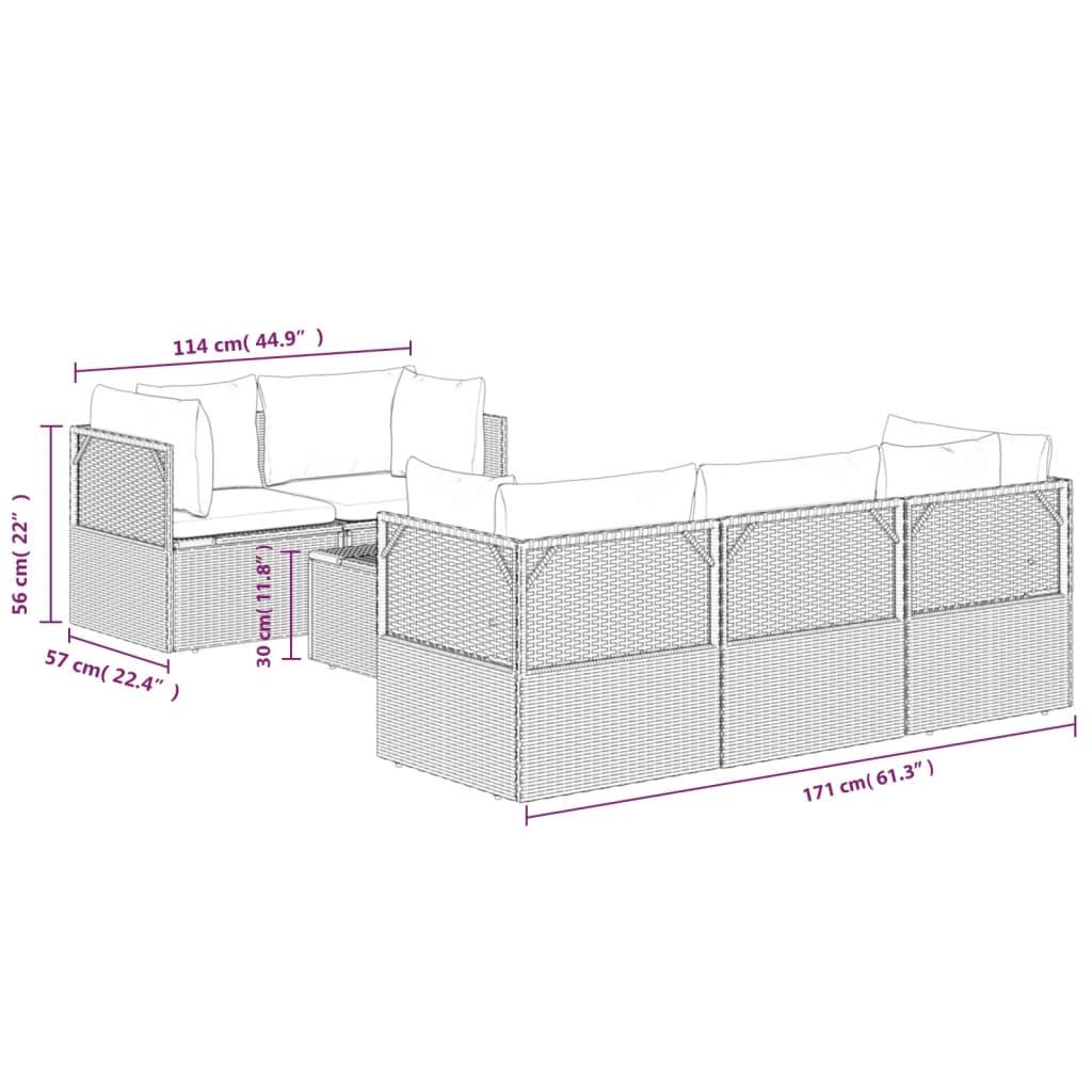 6 Piece Garden Lounge Set with Cushions Grey Poly Rattan