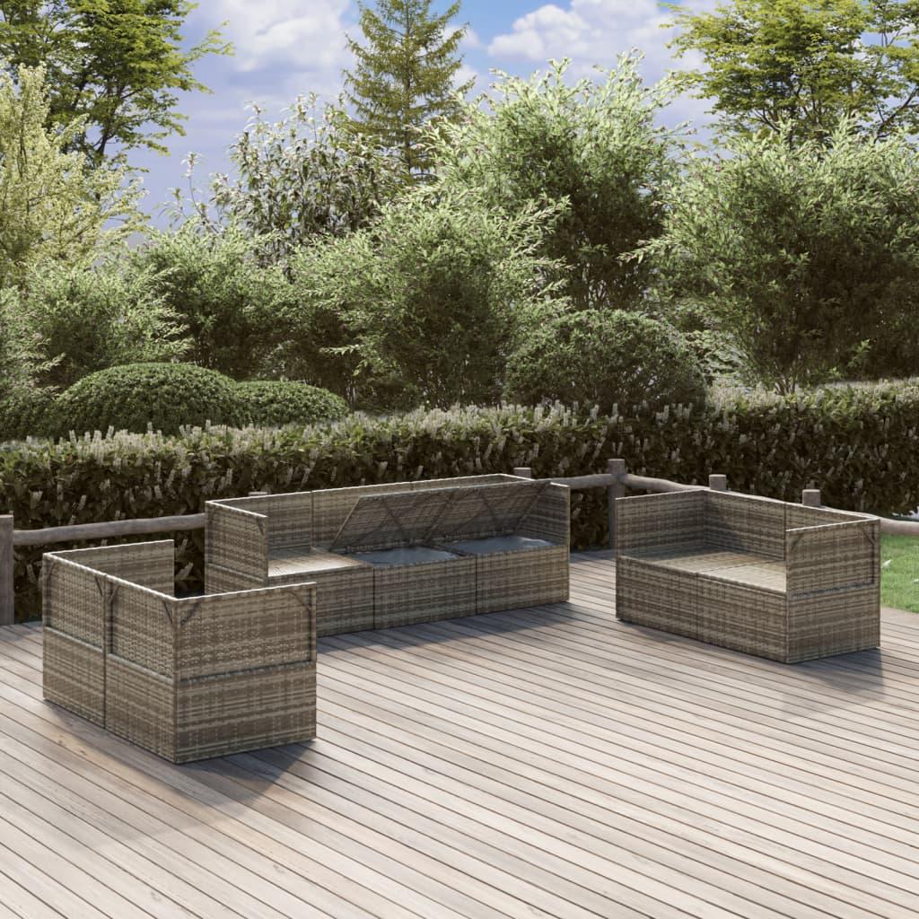 7 Piece Garden Lounge Set with Cushions Grey Poly Rattan
