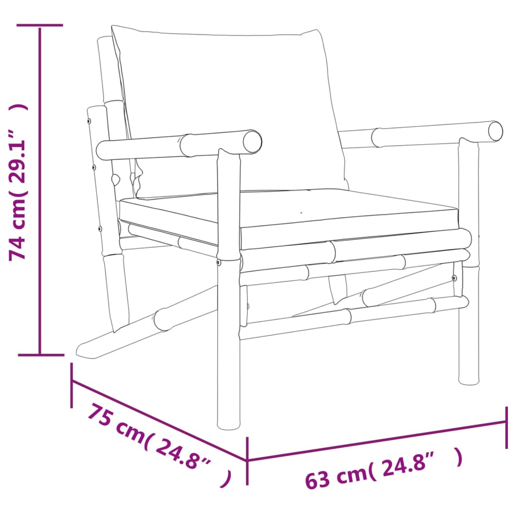 3 Piece Garden Lounge Set with Cream White Cushions Bamboo