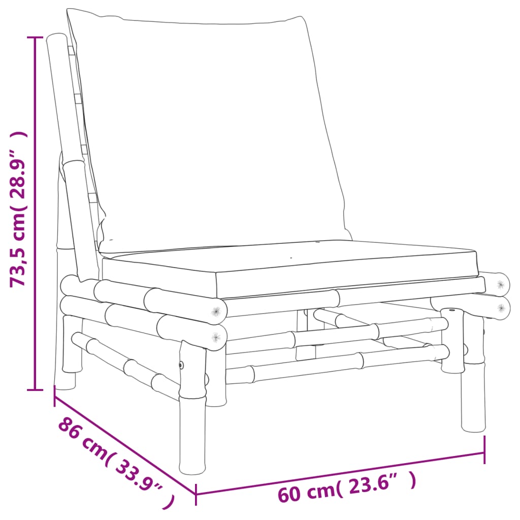 5 Piece Garden Lounge Set with Cream White Cushions Bamboo
