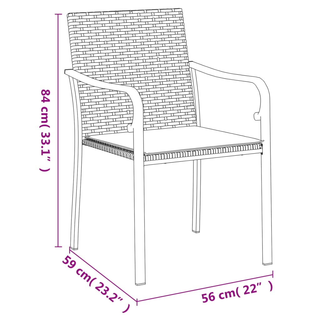 Garden Chairs with Cushions 2 pcs Black 56x59x84 cm Poly Rattan