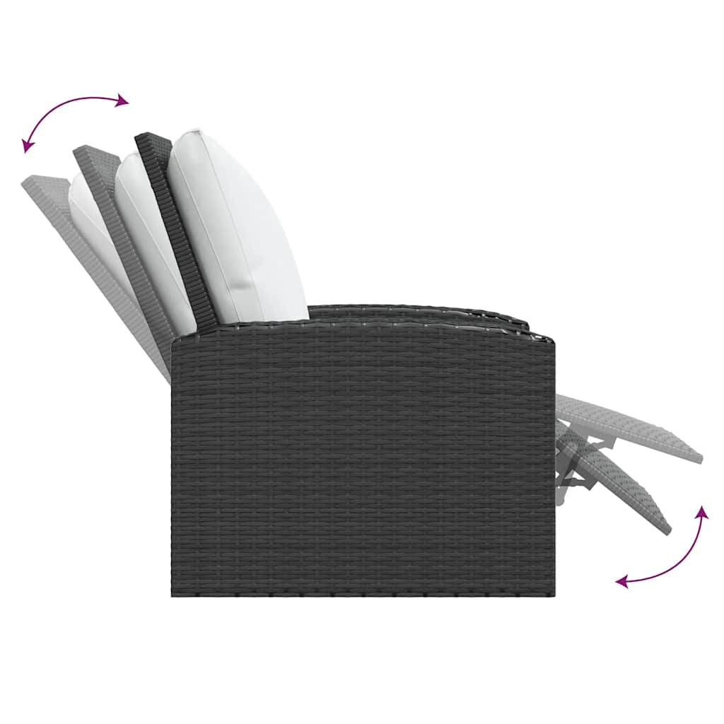 Garden Reclining Chair with Cushions Black Poly Rattan