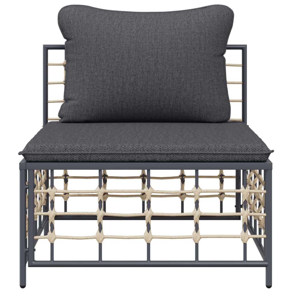 Garden Middle Sofa with Dark Grey Cushions Poly Rattan